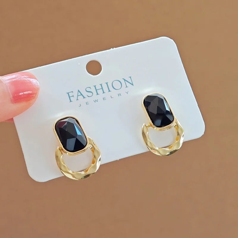 French Black Geometric Dangle Earrings