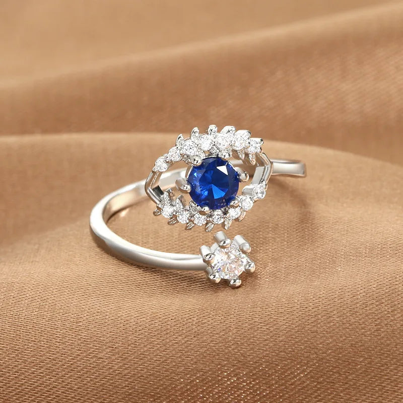 Blue Evil Eye Adjustable Ring