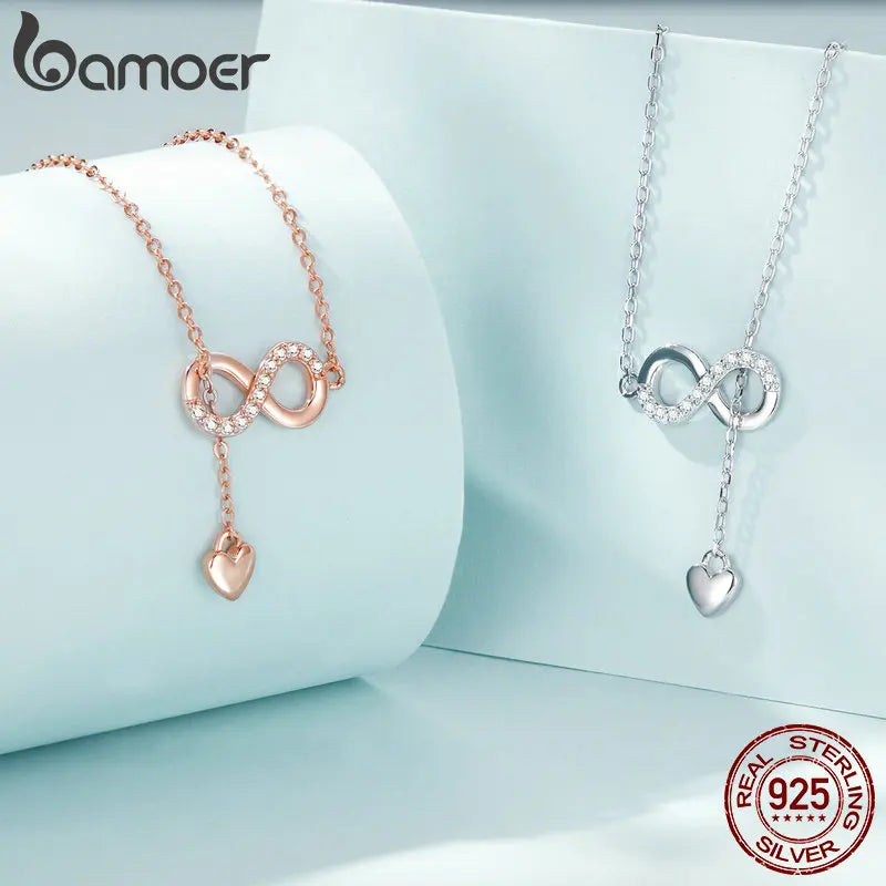 BAMOER 925 Sterling Silver Infinity Love Necklace - Romantic Pendant