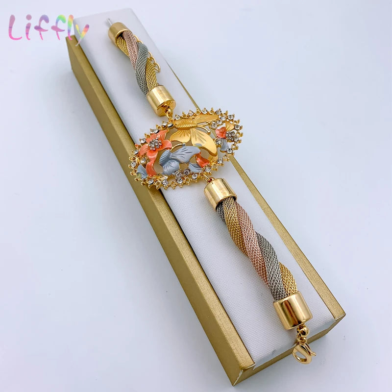 Dubai Gold Floral Jewelry Set - Necklace, Earrings, Bracelet & Ring