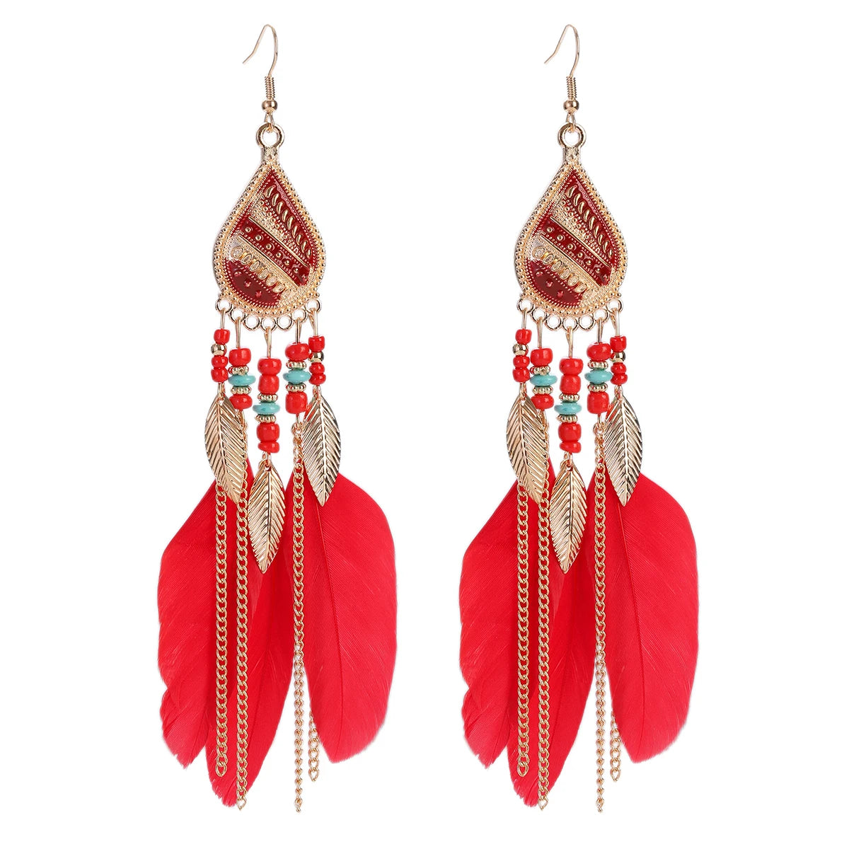 Boho Dream Catcher Feather Tassel Earrings