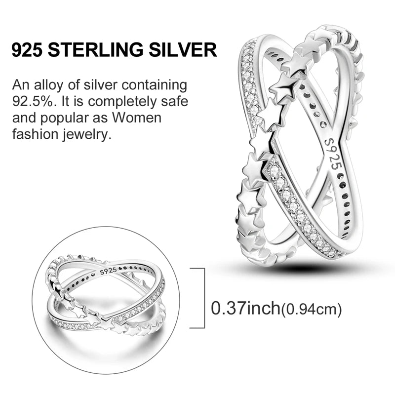 Blue Zircon Star & Moon Ring - 925 Sterling Silver Design