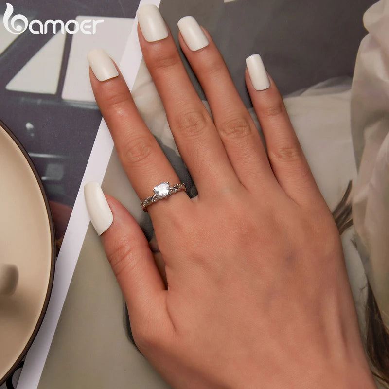 925 Sterling Silver Romantic Heart Zircon Ring
