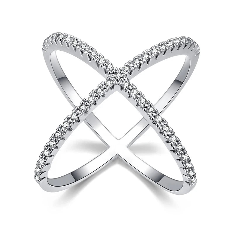 Silver Plated X-Shape Cross Crystal Ring