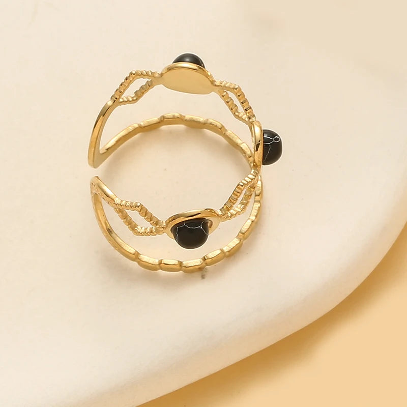 Stainless Steel Natural Stone Open Ring