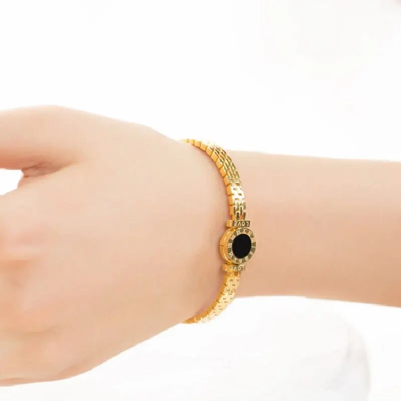 Stainless Steel Roman Numeral Bangle Bracelet
