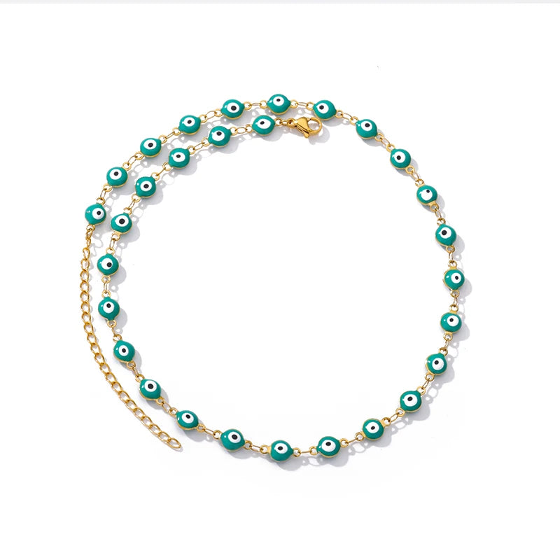 Zircon Evil Eye Pendant Necklace - Stainless Steel Protective Charm