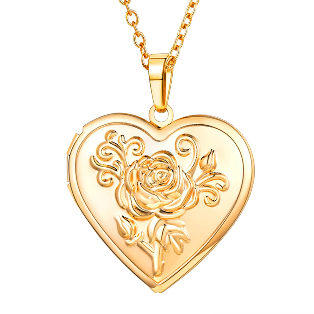 Custom Photo Heart Locket Necklace - Rose Embossed Memorial Jewelry