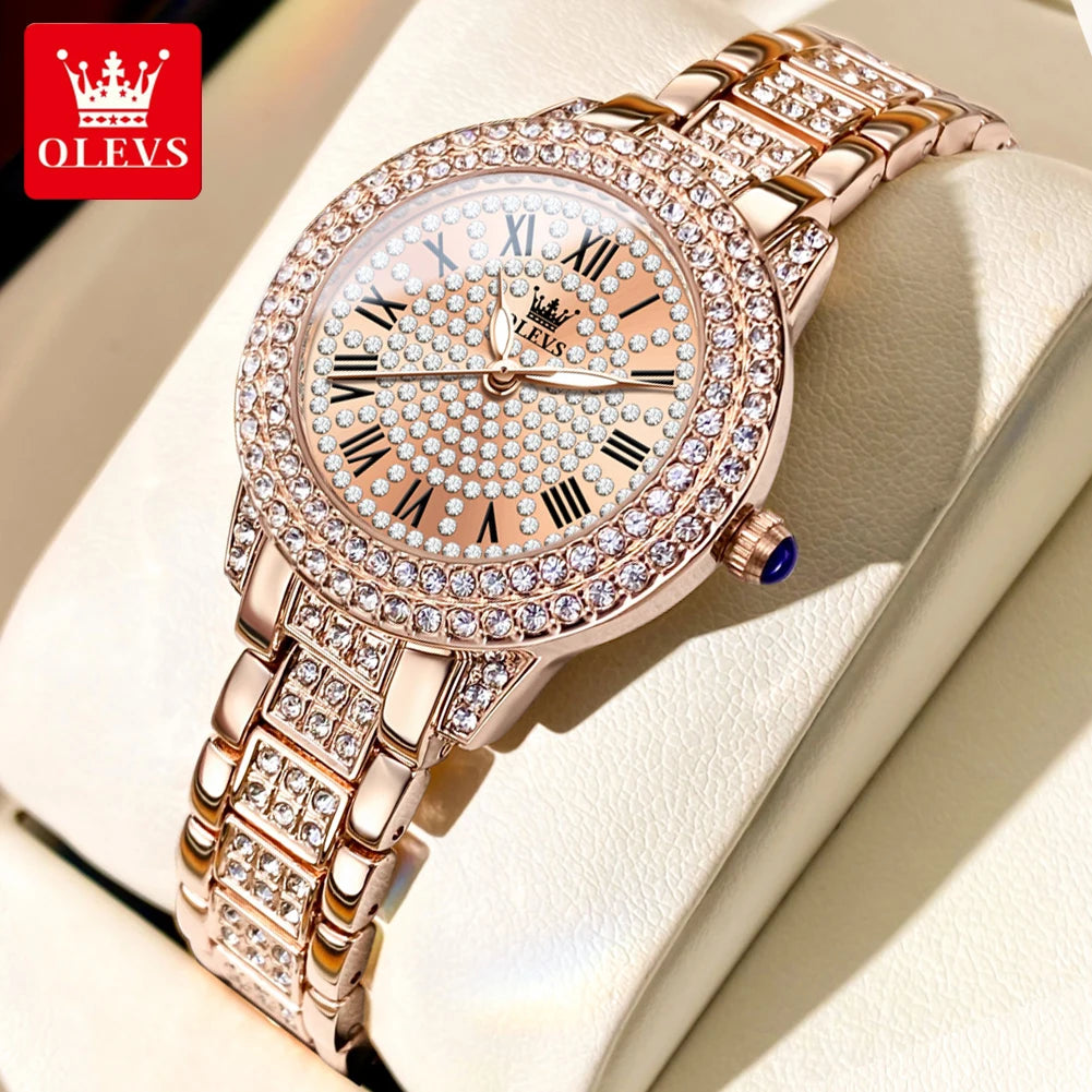OLEVS Diamond Roman Dial Women's Watch - Waterproof Luminous Quartz