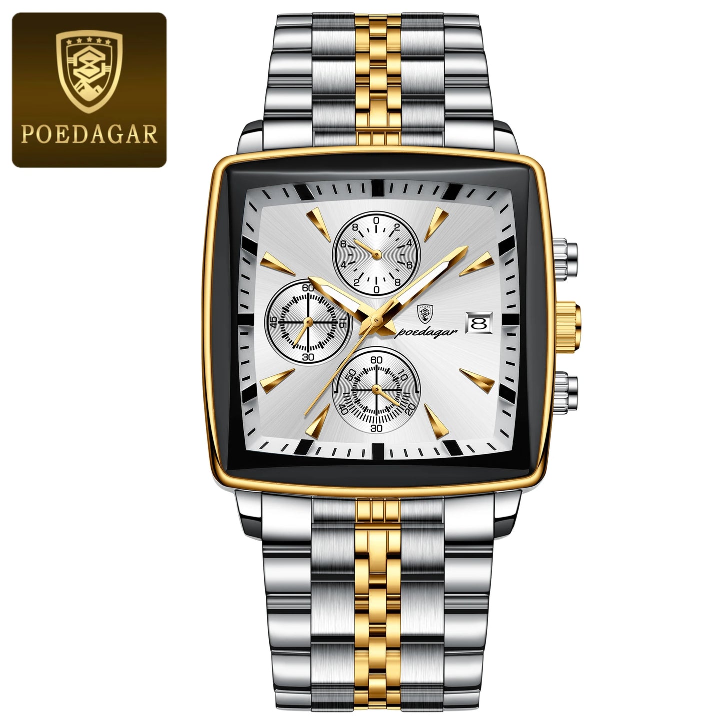POEDAGAR Square Chronograph Men's Watch - Luminous Waterproof Quartz
