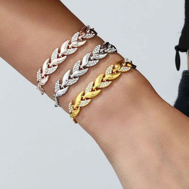 Crystal Braided Feather Charm Bracelet
