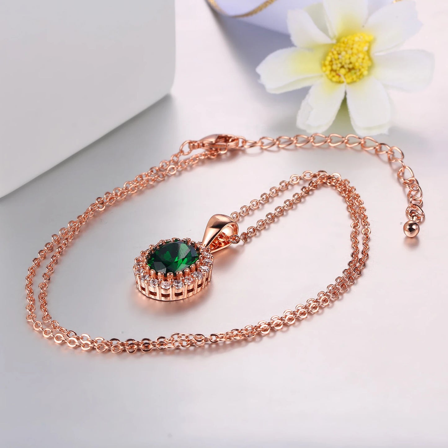 Rose Gold Green Crystal Pendant Necklace - Elegant Occasion Jewelry