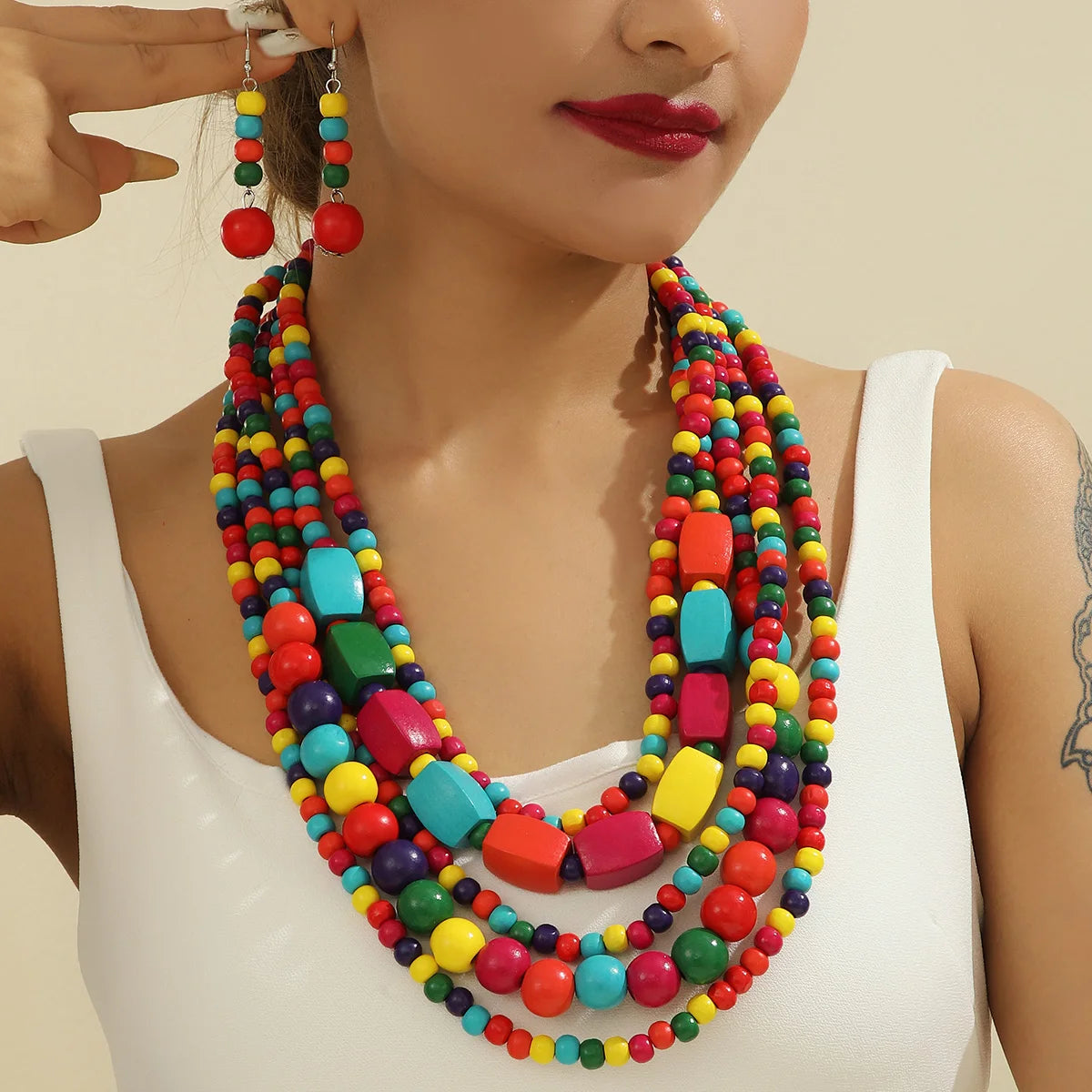 Wood Bead Boho African Jewelry Set