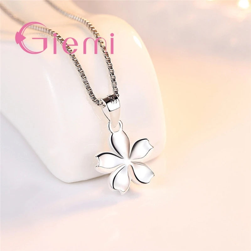 925 Sterling Silver Cherry Blossom Pendant Necklace