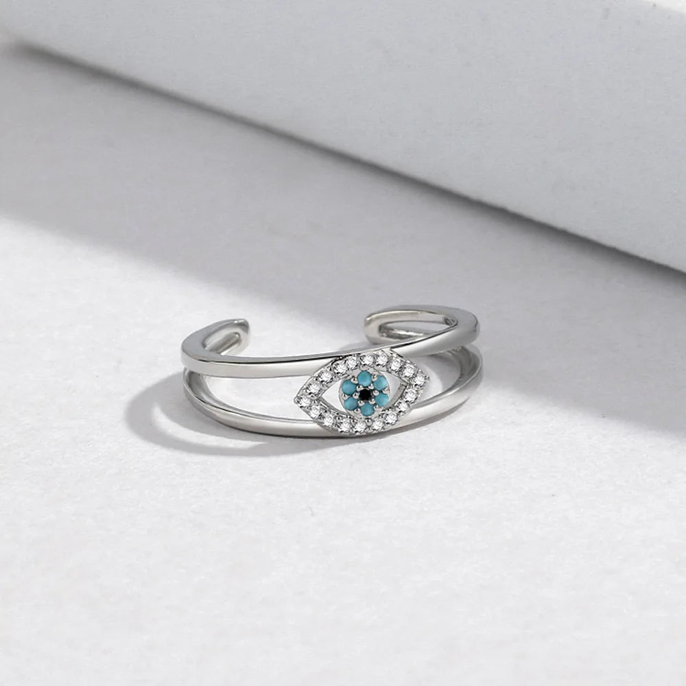 Blue Evil Eye Adjustable Ring