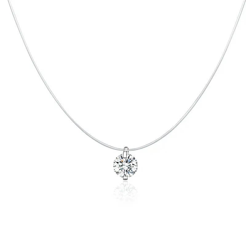 BAMOER Invisible Chain Rhinestone Choker - 925 Silver Minimalist Necklace