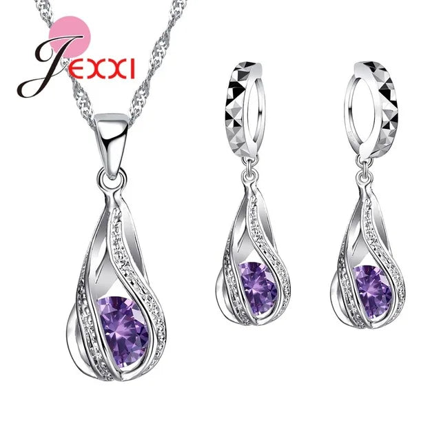 Premium Water Drop CZ Necklace & Earrings Set - 925 Sterling Silver