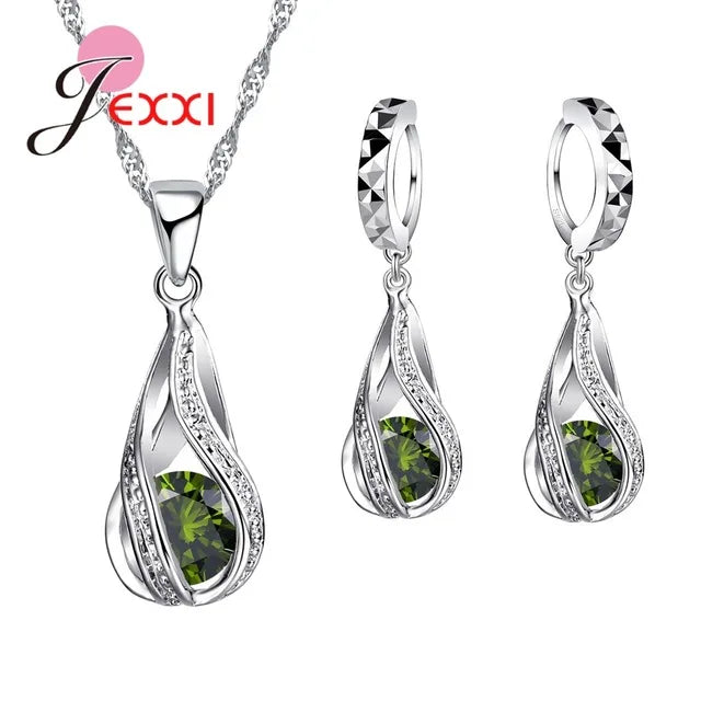 Premium Water Drop CZ Necklace & Earrings Set - 925 Sterling Silver