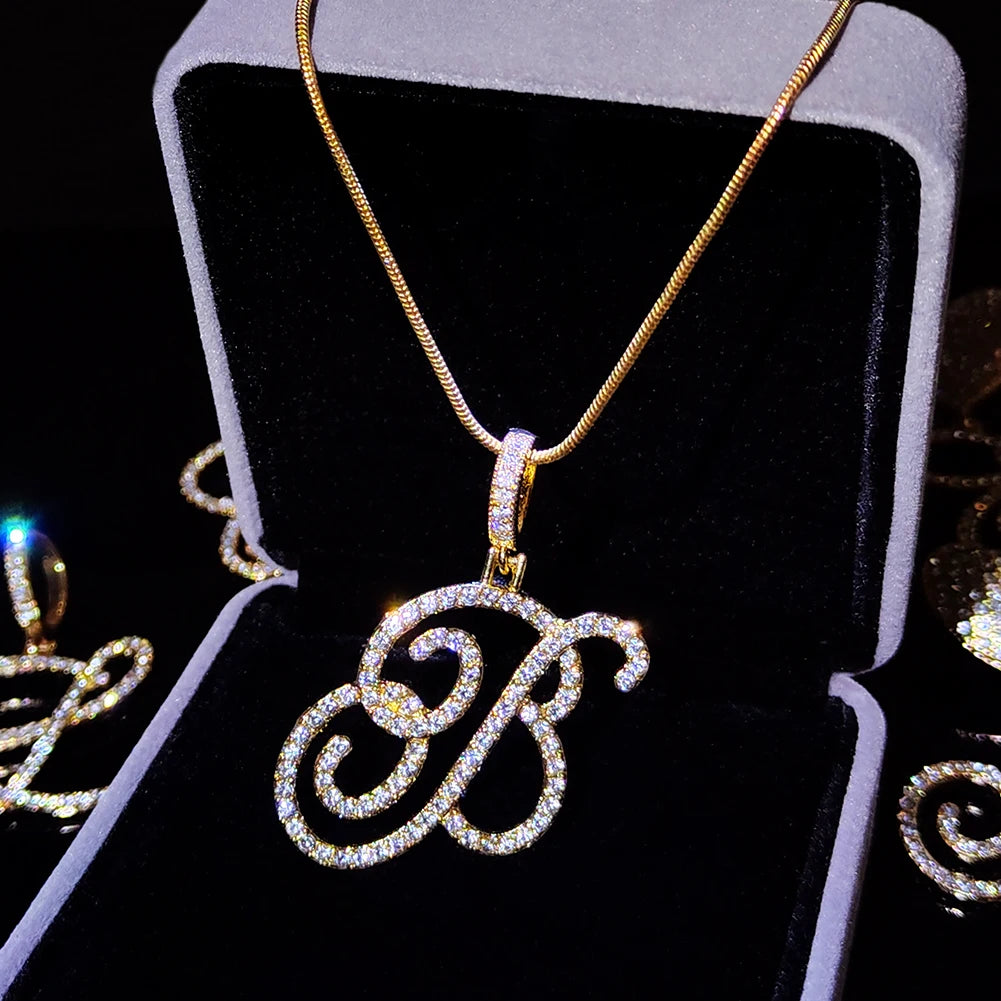 A-Z Cursive Initial Letter Necklace - Minimalist Rope Chain Pendant
