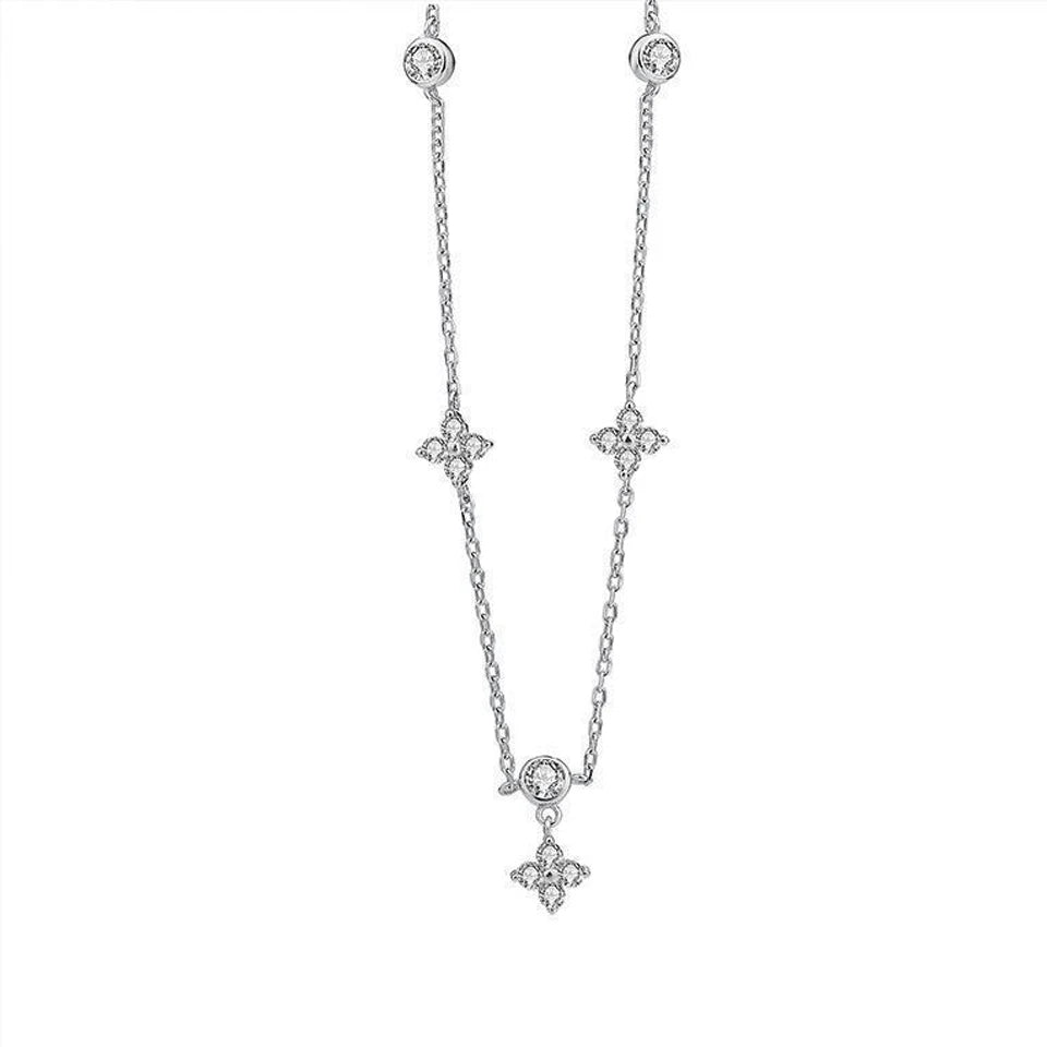 Four-Leaf Flower Zircon Necklace - Light Luxury Chain Pendant