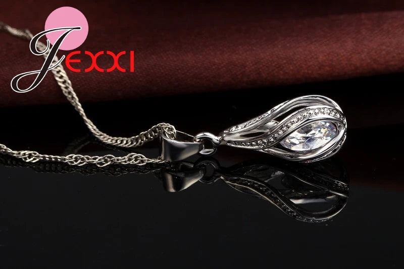Premium Water Drop CZ Necklace & Earrings Set - 925 Sterling Silver