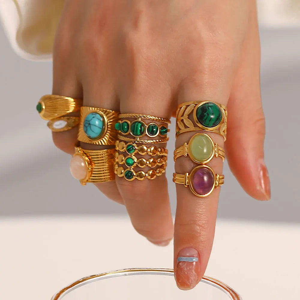 Waterproof Natural Stone Stainless Steel Ring