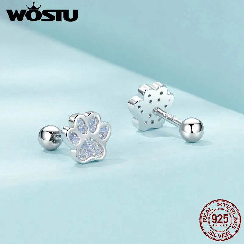 925 Sterling Silver Pink Opal Paw Stud Earrings