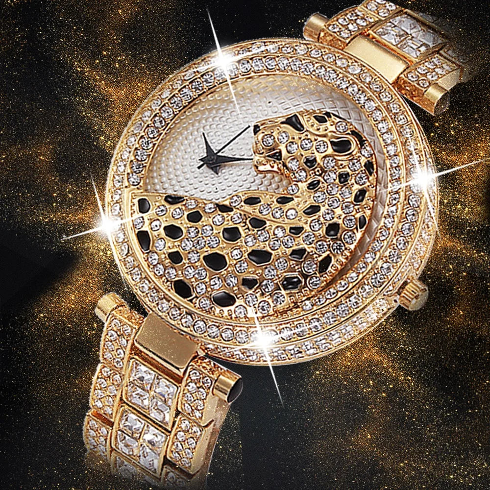 MISSFOX Crystal Leopard Women's Watch - Gold Tone Quartz Style