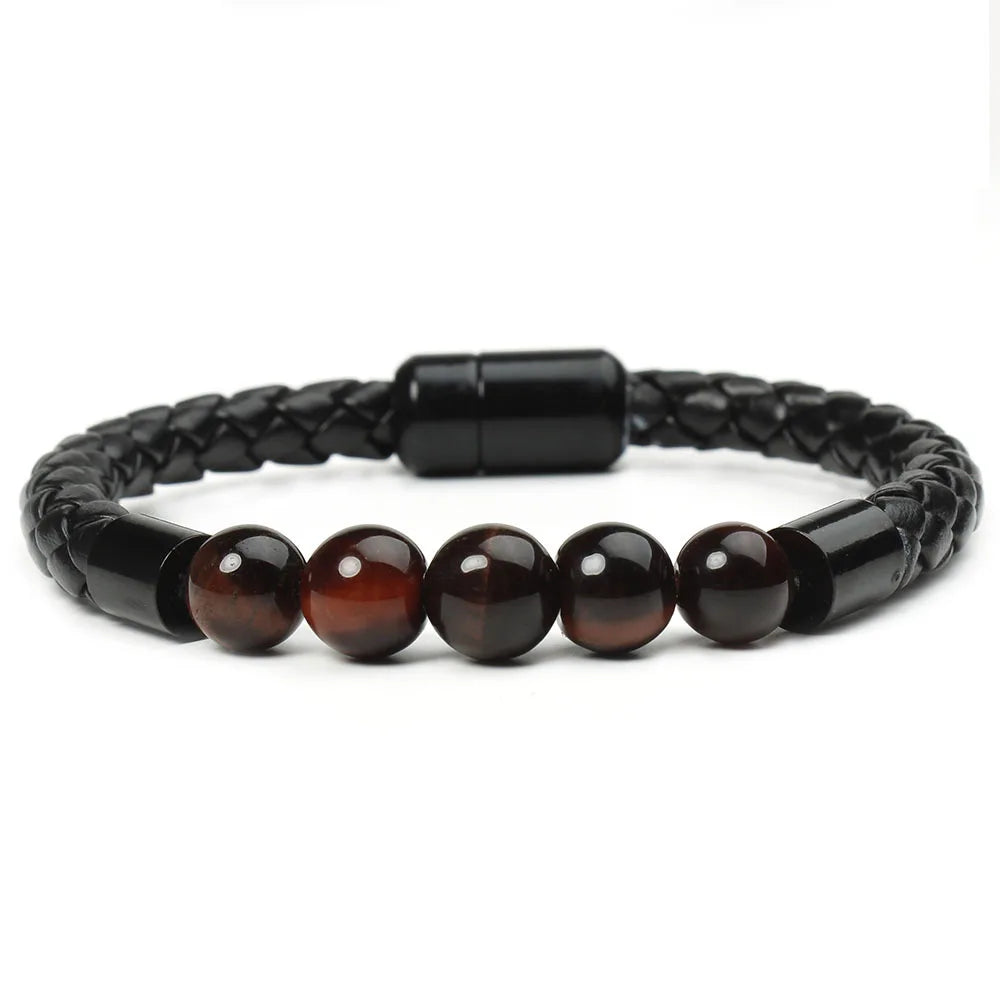 Stainless Steel Leather Chakra Bangle Bracelet