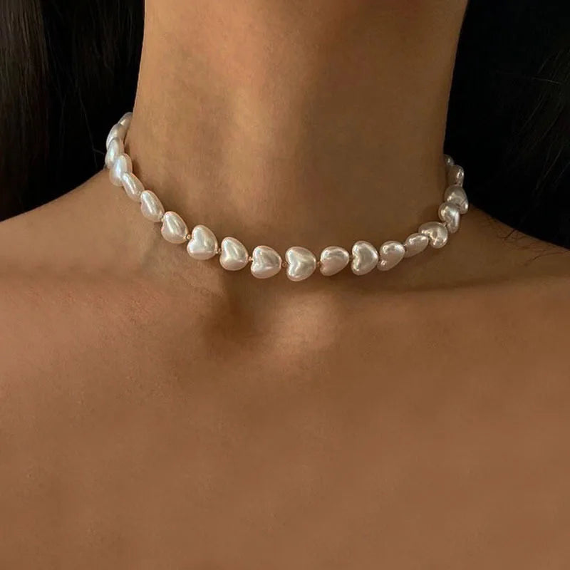 Irregular Pearl Heart Layered Necklace - Elegant Vacation Choker