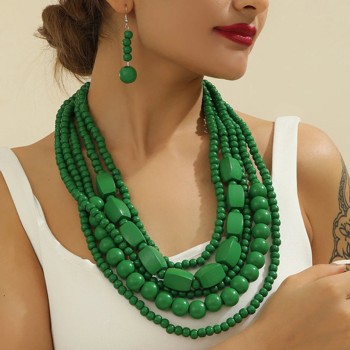 Wood Bead Boho African Jewelry Set