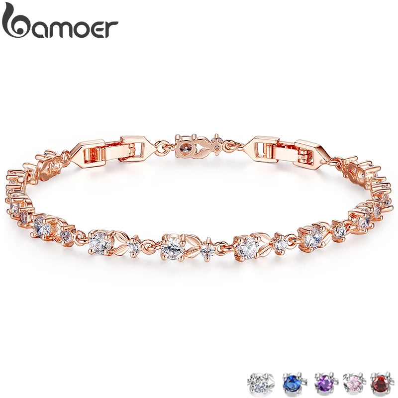 Rose Gold Crystal Chain Link Chain Bracelet