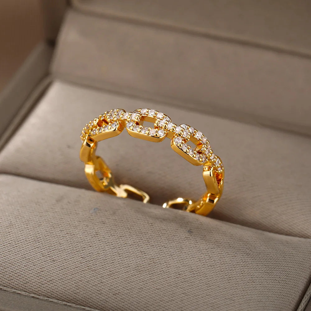 Gold Tone Zircon Geometric Open Ring