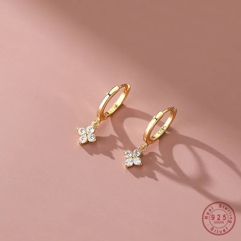 925 Sterling Silver Floral Zircon Earrings