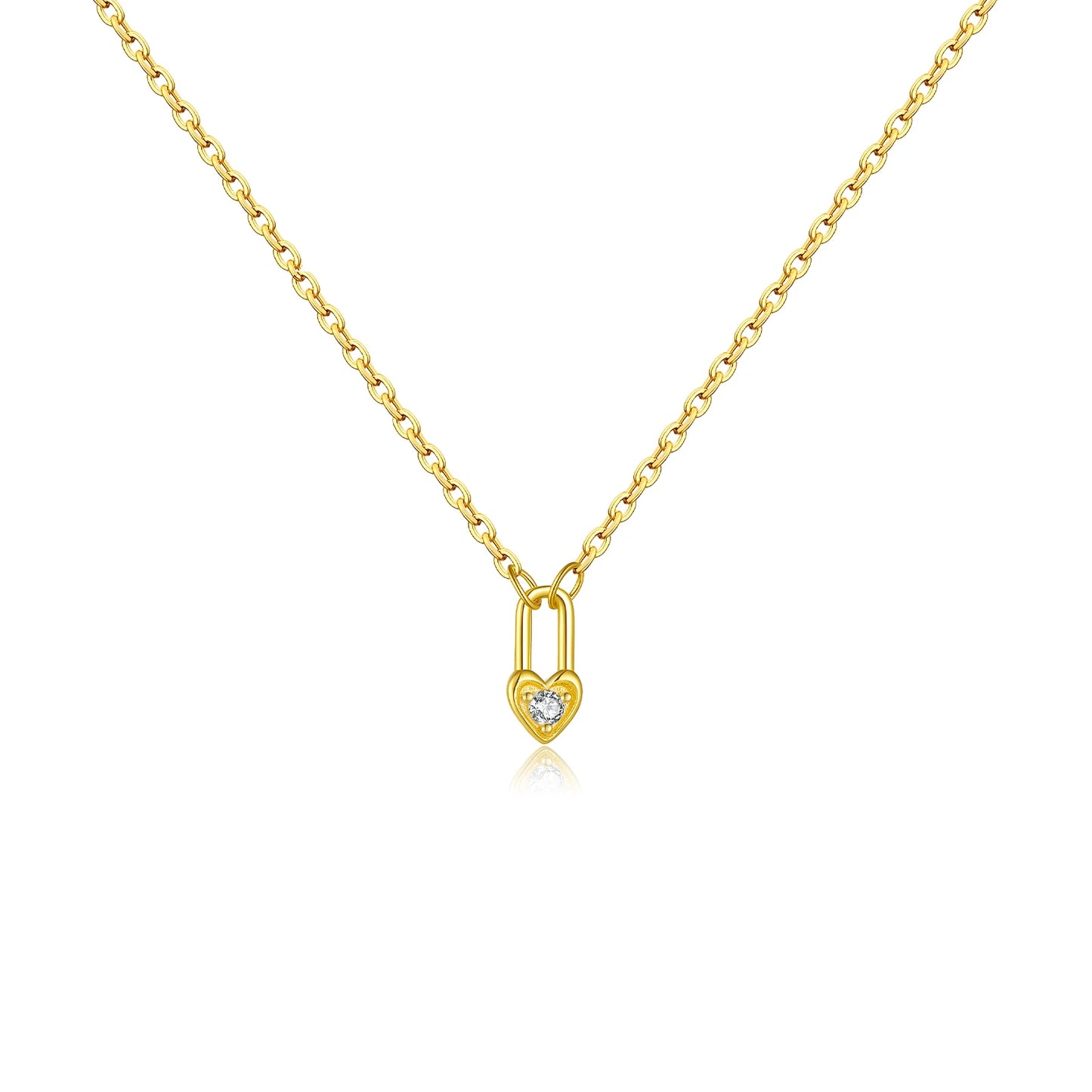 ANDYWEN 925 Sterling Silver Heart Padlock Necklace - Key Charm Choker