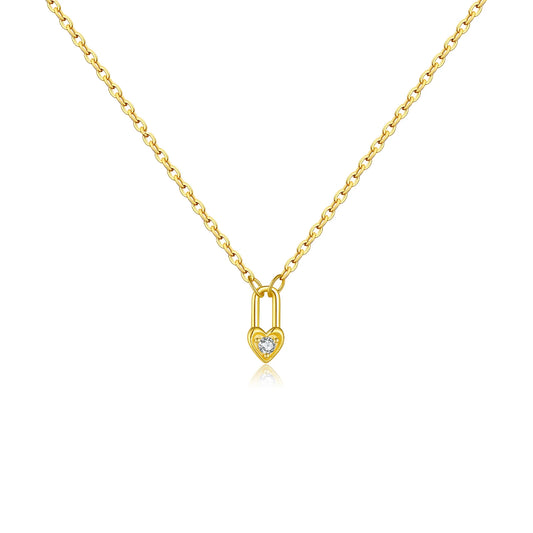 ANDYWEN 925 Sterling Silver Heart Padlock Necklace - Key Charm Choker