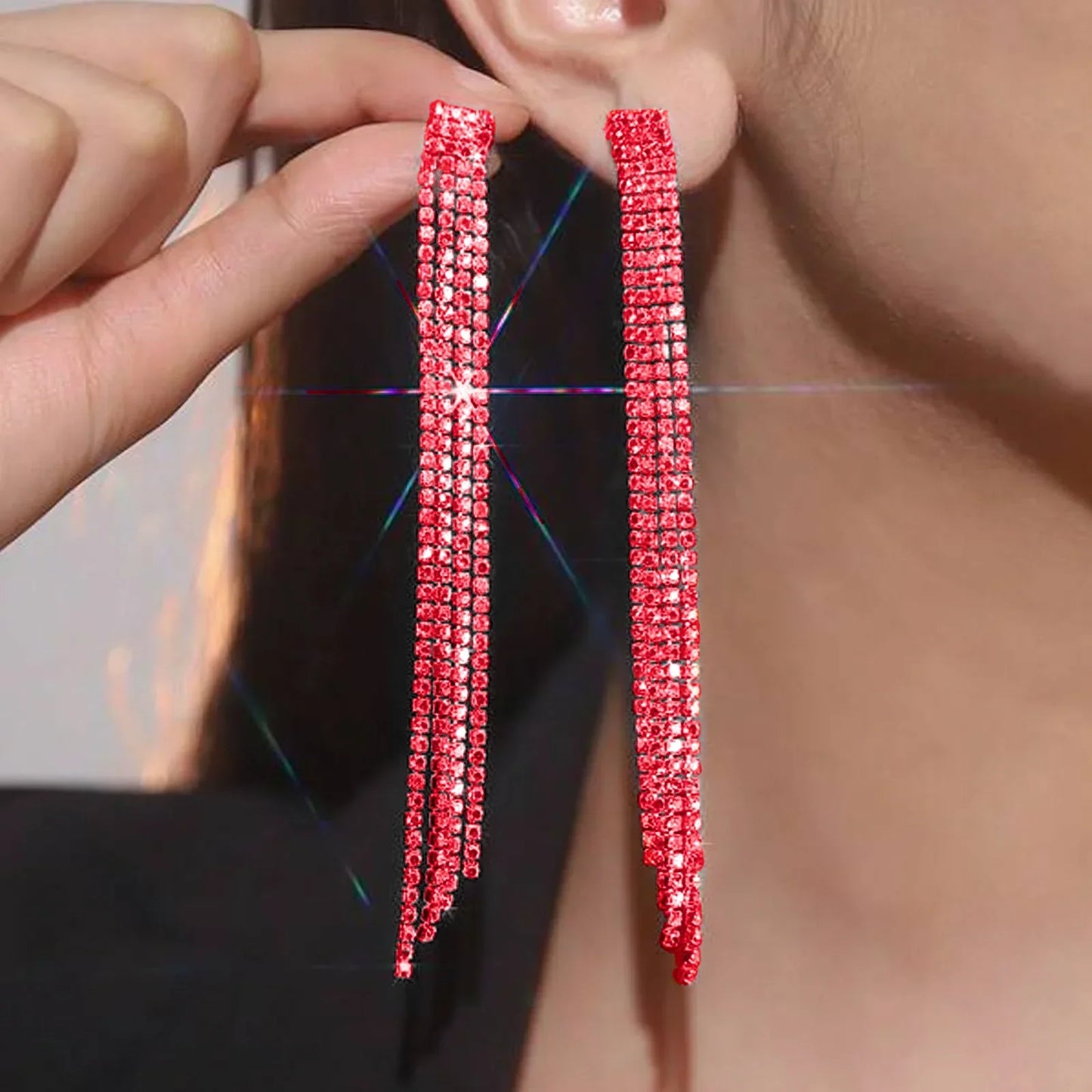 Luxury Custom Color Rhinestone Crystal Long Tassel Earrings for Women Bridal Drop Dangling Earrings Party Wedding Jewelry Gifts
