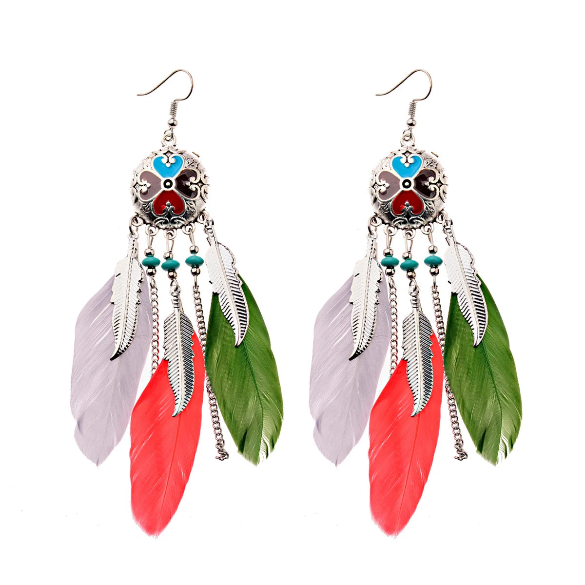 Boho Dream Catcher Feather Tassel Earrings