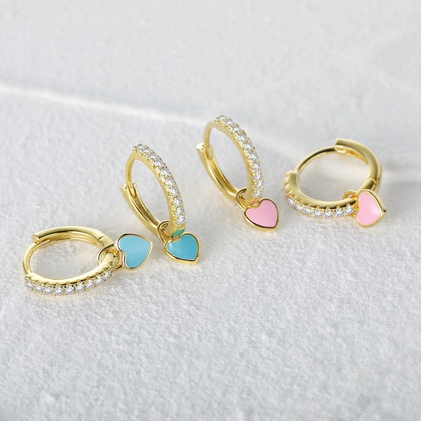 Enamel Heart Charm Hoop Earrings