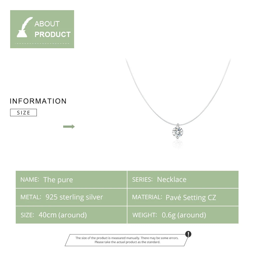 BAMOER Invisible Chain Rhinestone Choker - 925 Silver Minimalist Necklace