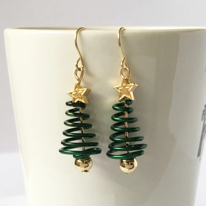 Rotating Christmas Tree Star Earrings