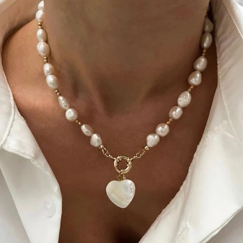 Irregular Pearl Heart Layered Necklace - Elegant Vacation Choker