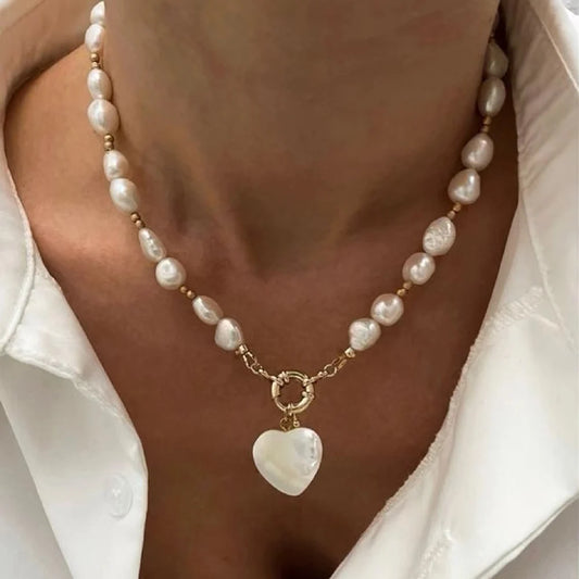 Irregular Pearl Heart Layered Necklace - Elegant Vacation Choker