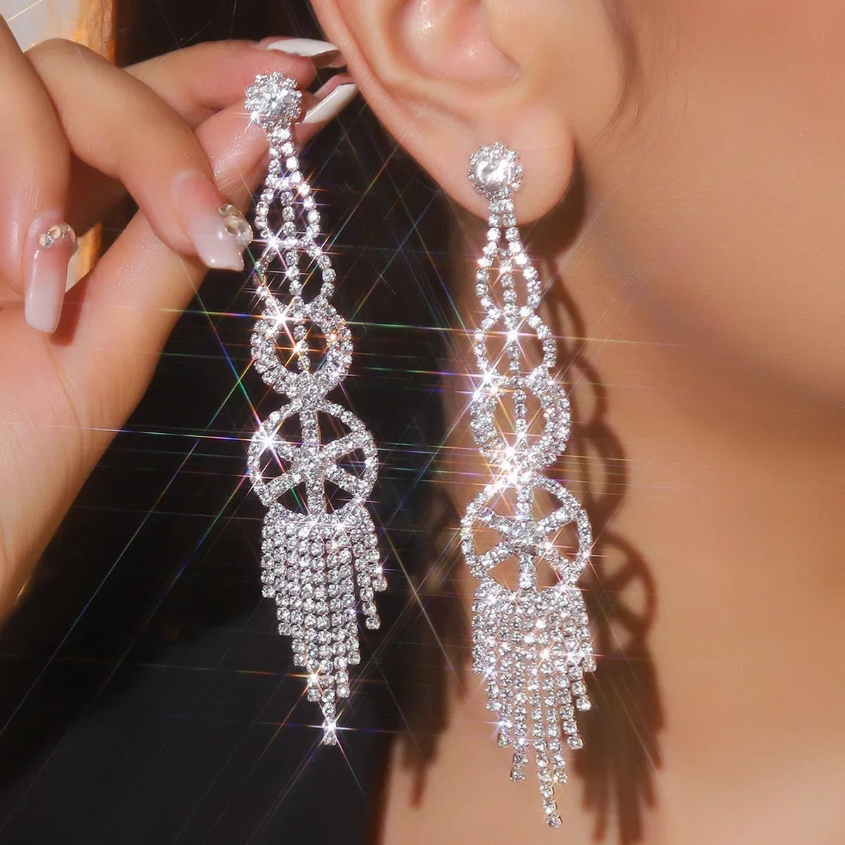 Luxury Custom Color Rhinestone Crystal Long Tassel Earrings for Women Bridal Drop Dangling Earrings Party Wedding Jewelry Gifts
