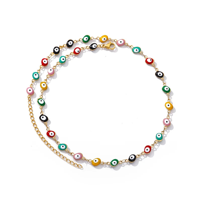 Zircon Evil Eye Pendant Necklace - Stainless Steel Protective Charm