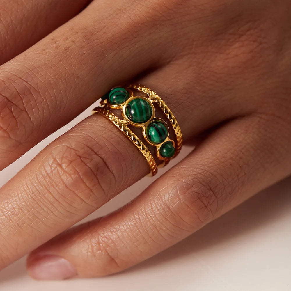 Waterproof Natural Stone Stainless Steel Ring