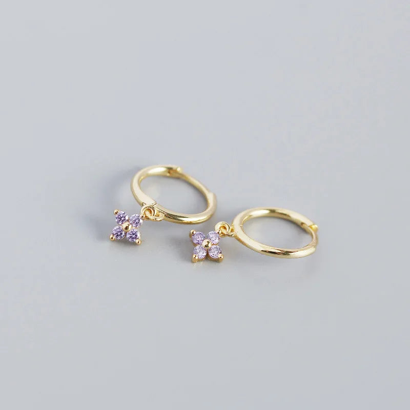 925 Sterling Silver Floral Zircon Earrings