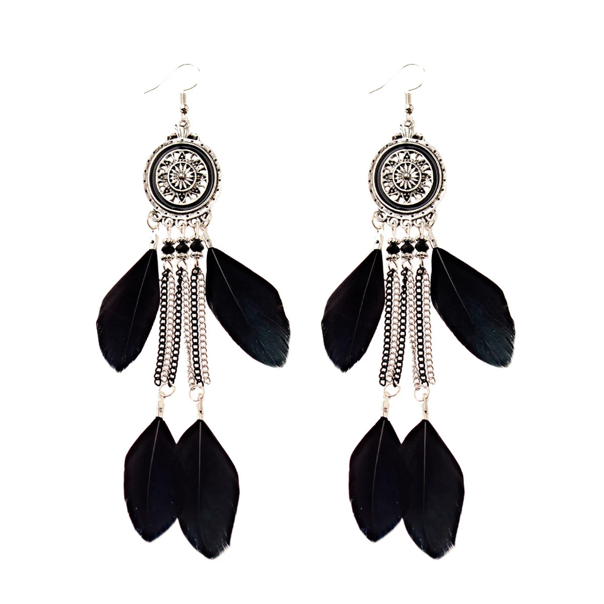 Boho Dream Catcher Feather Tassel Earrings