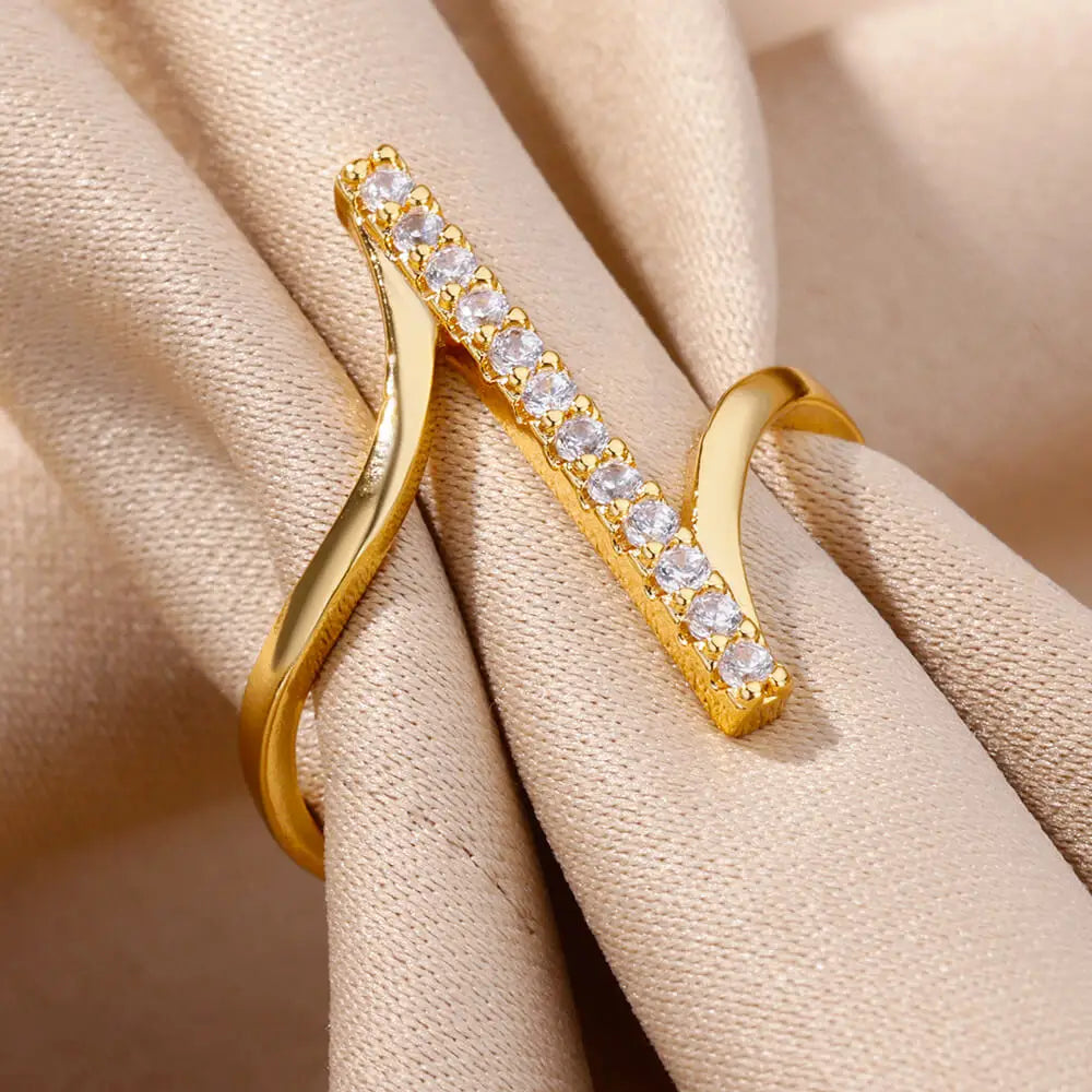 Gold Tone Zircon Geometric Open Ring