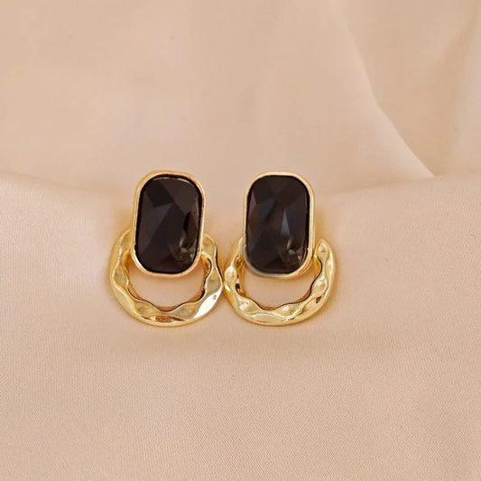 French Black Geometric Dangle Earrings